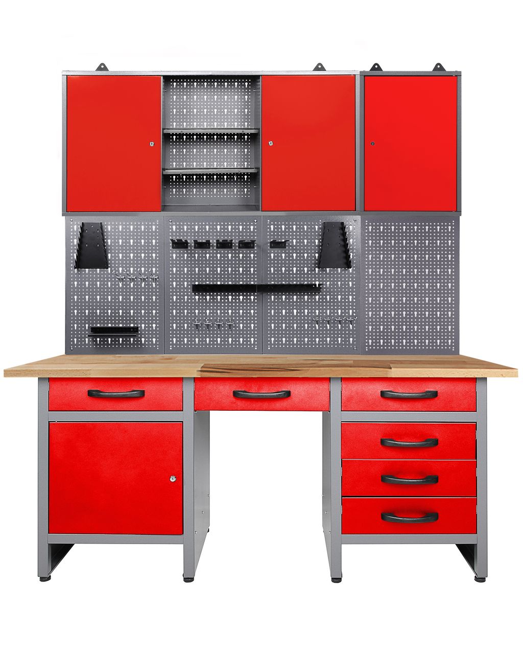 Ondis24 Werkstatt Set Harry 160 cm 2 Schränke offen rot