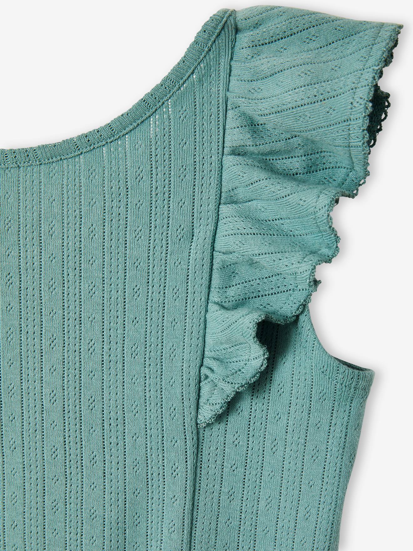 Vertbaudet Mädchen Volant-Top aus Pointelle-Jersey Oeko-Tex - smaragdgrün