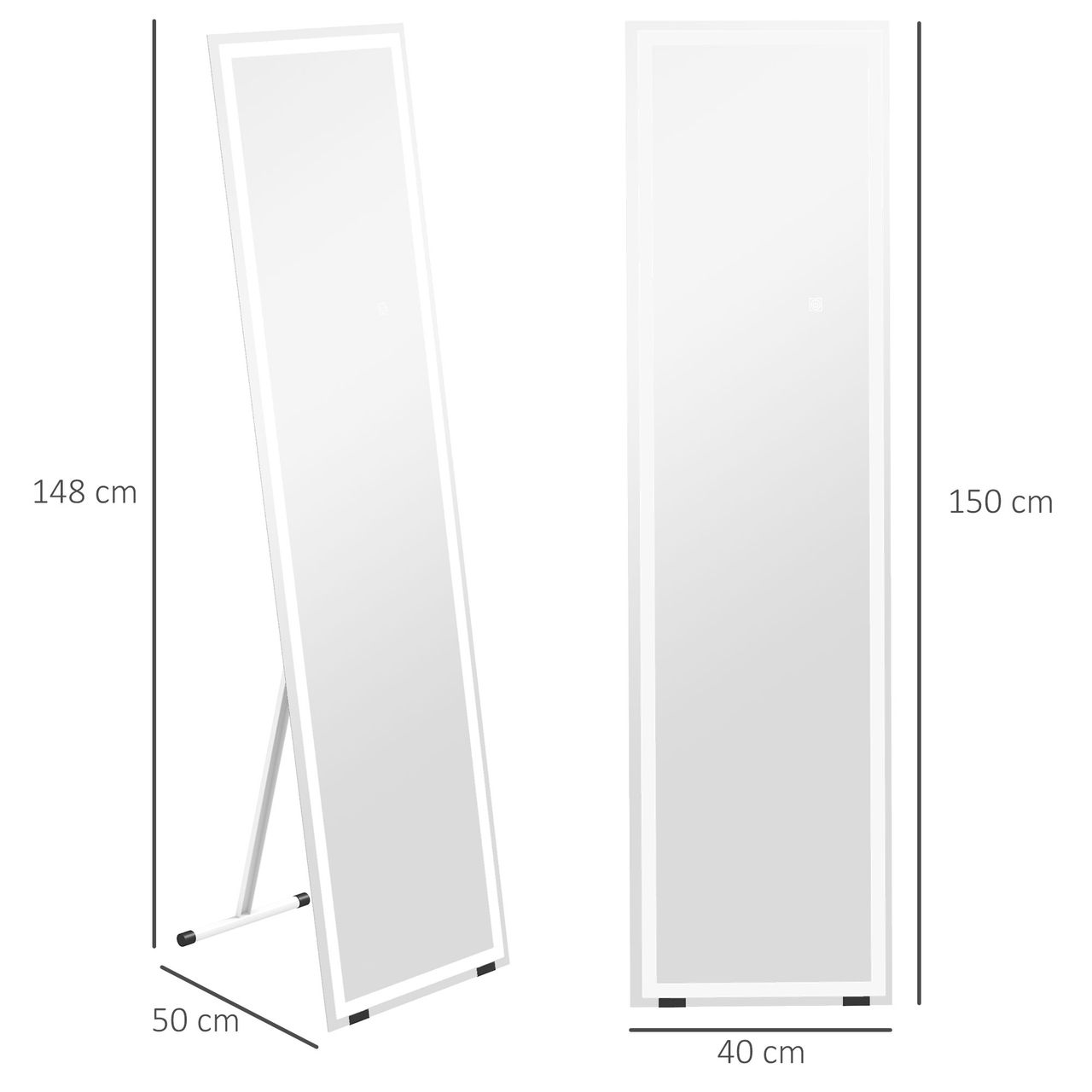 HOMCOM Ganzkörperspiegel, 40 x 150 cm Standspiegel, Wandspiegel mit LED-Leuchte