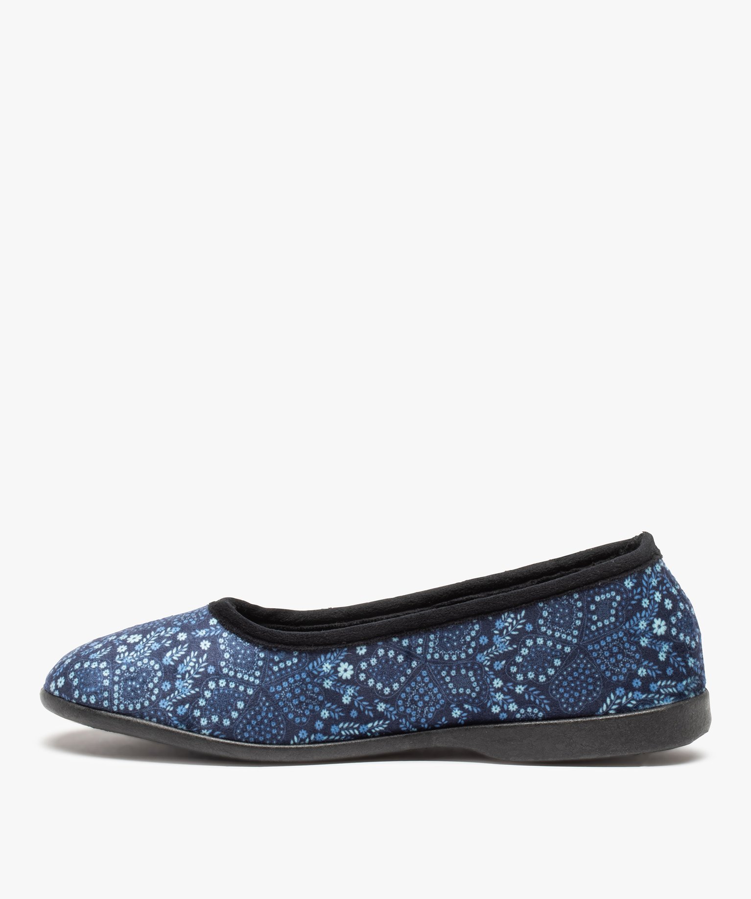 Chaussons femme ballerines en velours imprimé bleu | GEMO
