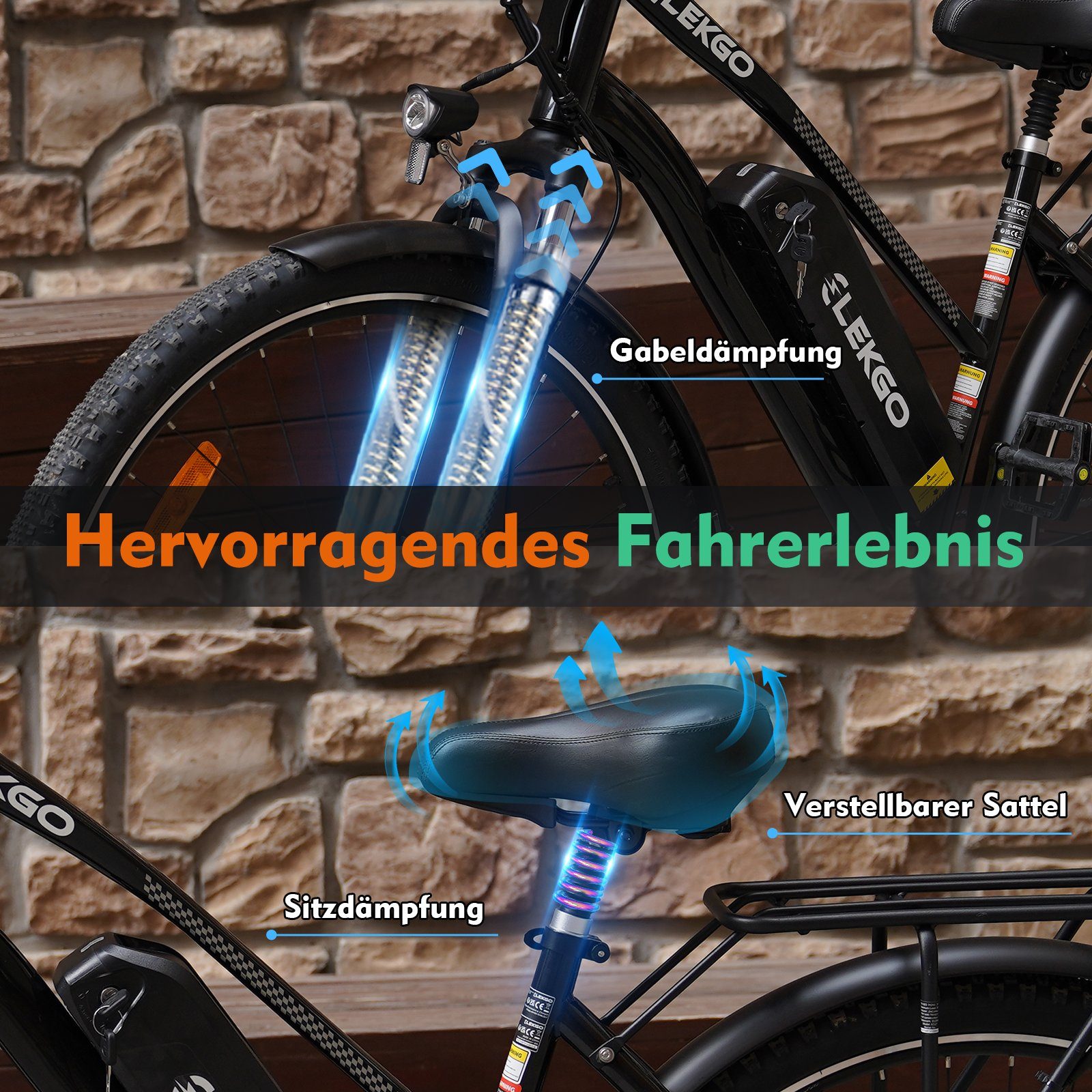 ELEKGO E-Bike 28 Zoll Elektrofahrrad Pedelec mit 36V12Ah Akku für Erwachsene, 7 Gang shimano, 250W Motor