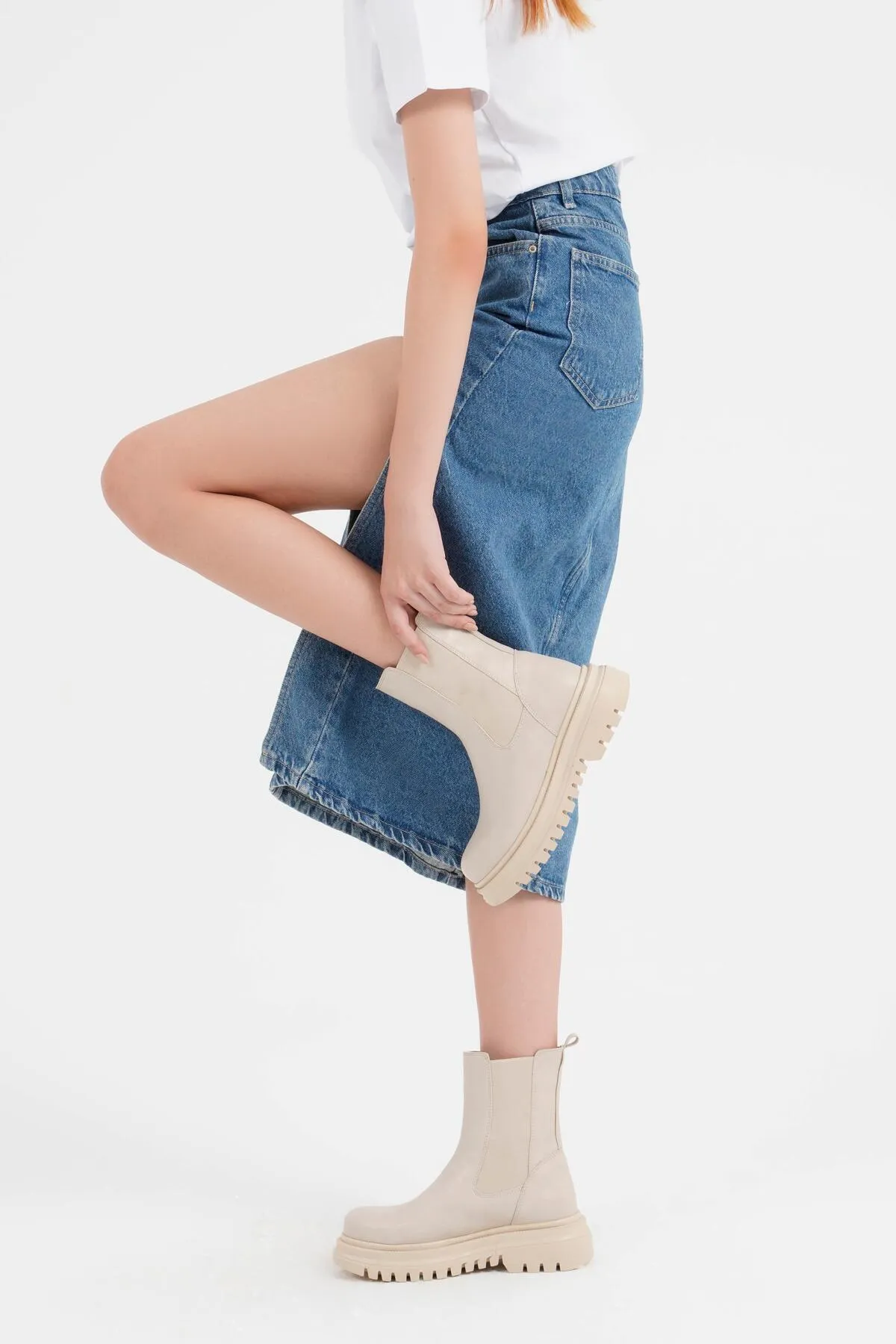 CZ London  Damen-Chelsea-Stiefel ohne Schnürsenkel, dicke, elastische Schuhe mit gezackter Sohle