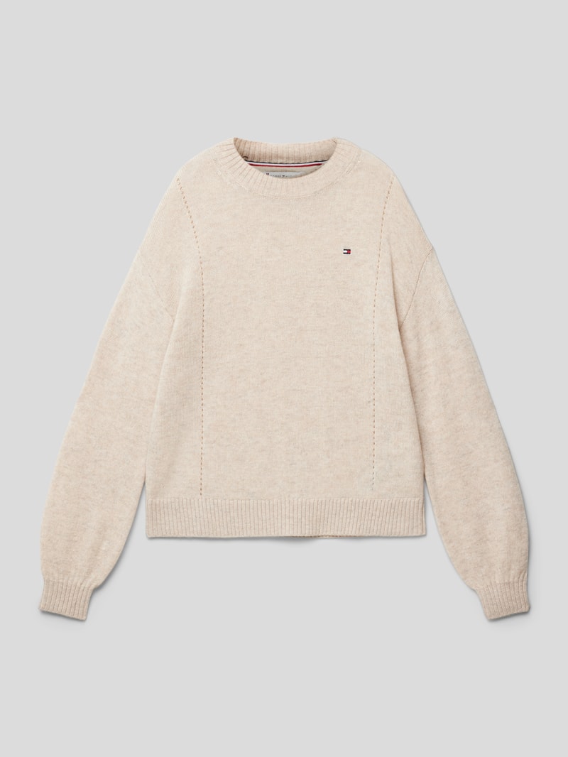 Strickpullover mit Logo-Stitching Modell 'ESSENTIAL' in ecru meliert