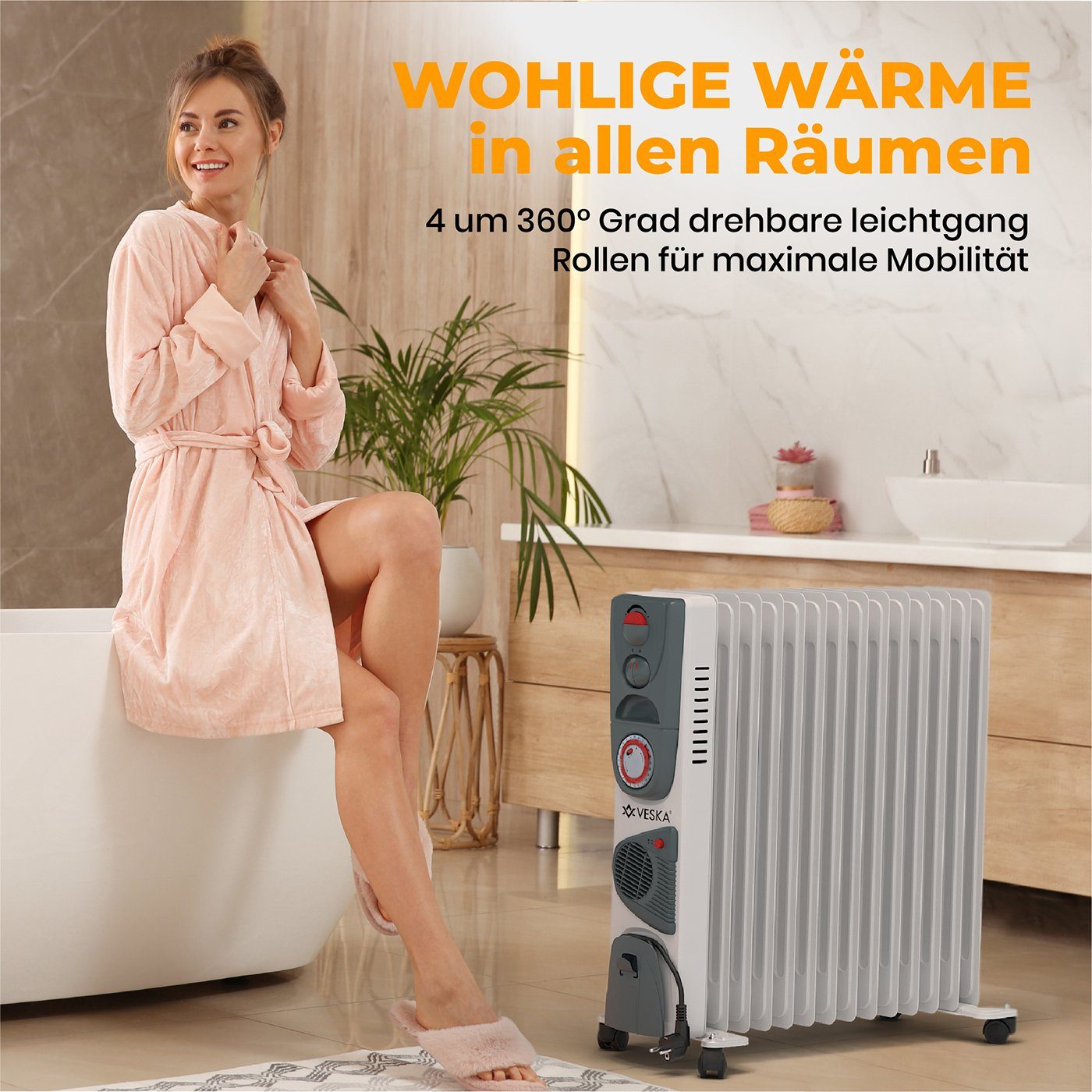 VESKA Heizkörper Elektroheizung 2900W Öl Radiator Elektro Heizung mit 24h Timer, Heizlüfter, Abschaltautomatik, 2500/2900 Watt