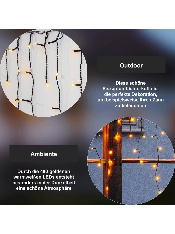 STAR Trading LED Lichtervorhang ,Golden Warm White', 480 LEDs, 12m in Schwarz günstig kaufen onesize