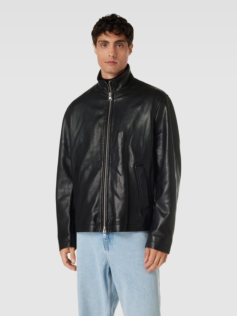 Lederjacke mit Stehkragen in schwarz
