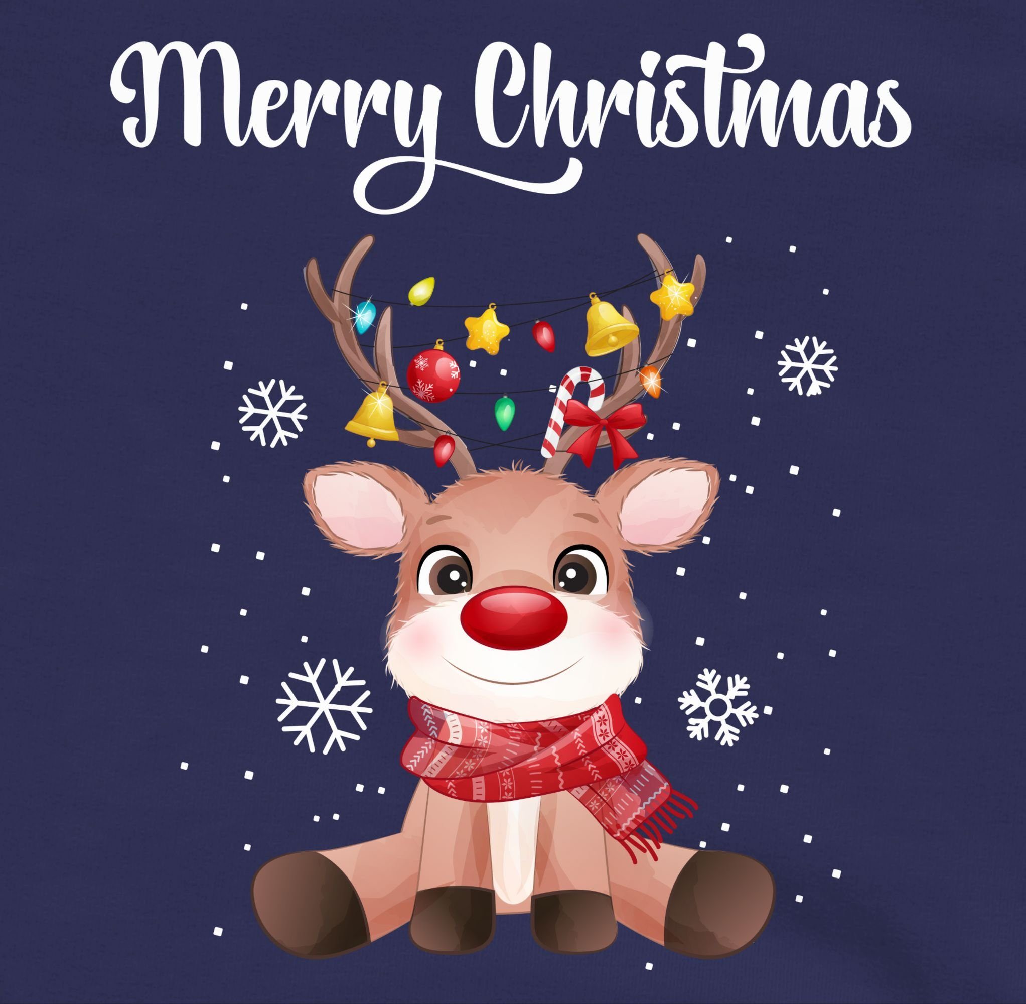 Shirtracer Hoodie Merry Christmas - süßes Rentier mit Lichterkette Weihnachten Kleidung Kinder