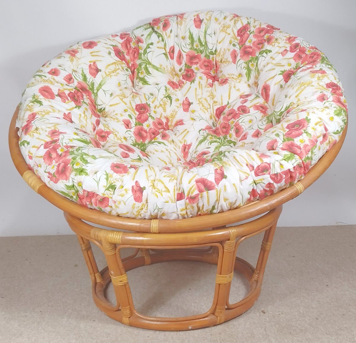 Rattani Rattanstuhl Rattan Papasan Sessel inkl. hochwertigen Polster D 110 cm Fb. cognac