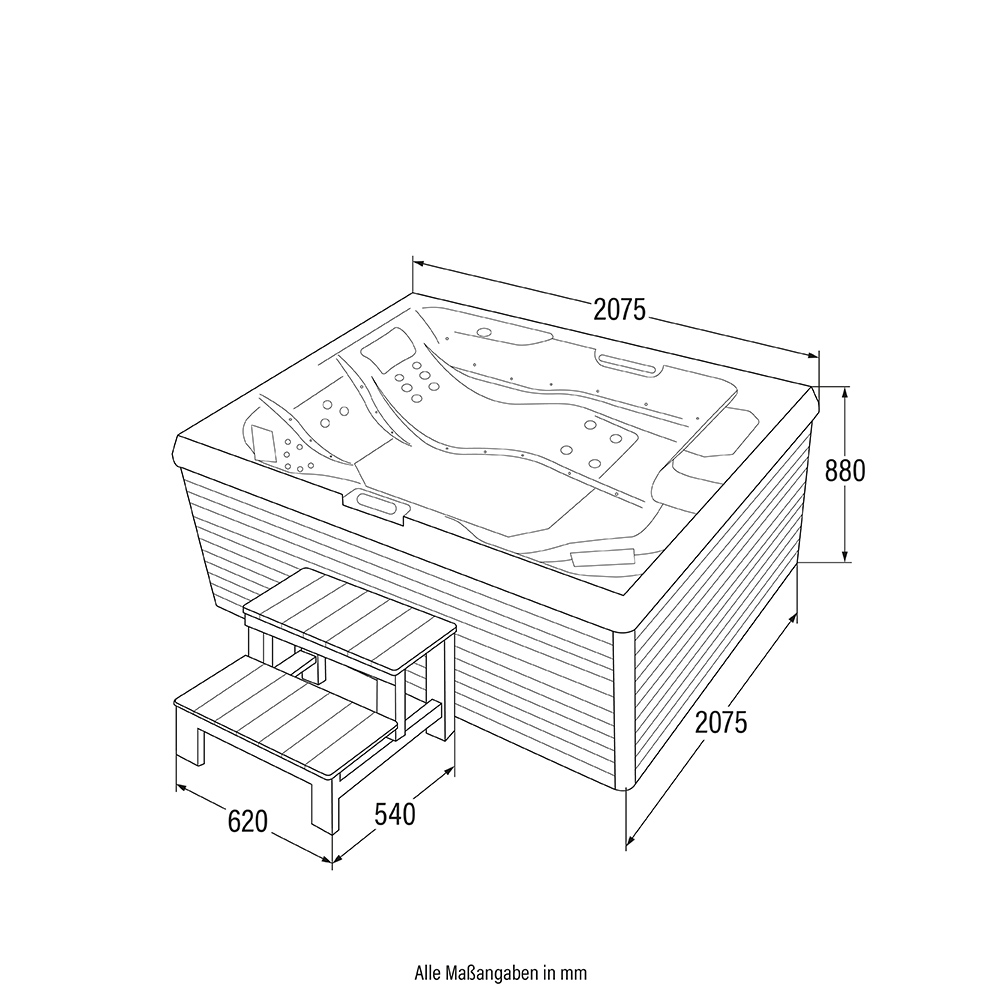 Home Deluxe Outdoor Whirlpool STREAM BIG inkl. Treppe und Thermoabdeckung