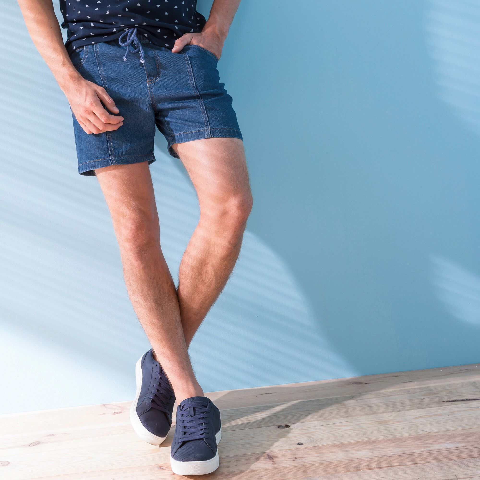 Short denim léger taille élastiquée
