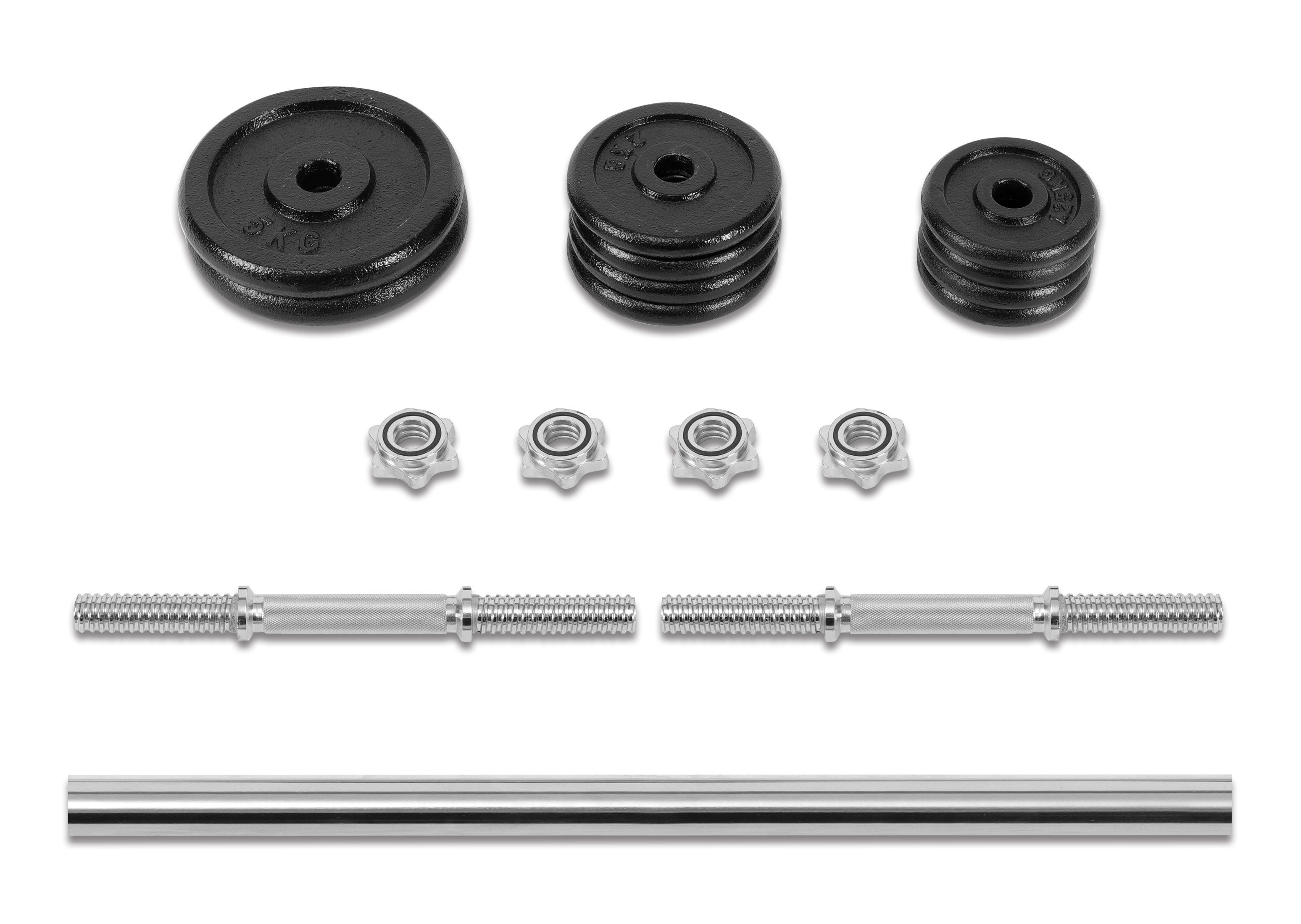 Zoomyo Hantel-Set Kurzhantel/Langhantel-Set 30 kg, 18-tlg. Hantelset, (Set), Hantelscheiben-Aufnahme 25 mm