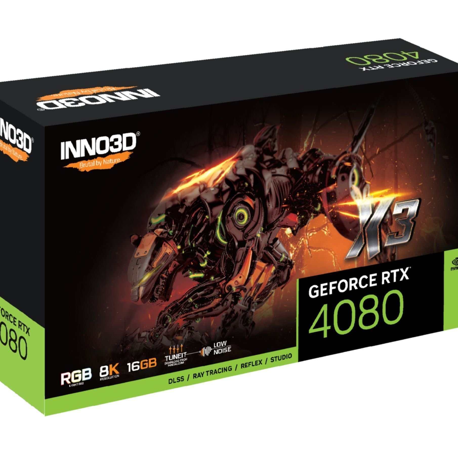 Inno3D RTX4080 GEFORCE RTX 4080 X3 Grafikkarte (16 GB, GDDR6, GPU: GeForce RTX 4080, Boost-Takt: 2505 MHz, Max. Auflösung: 7680 x 43)