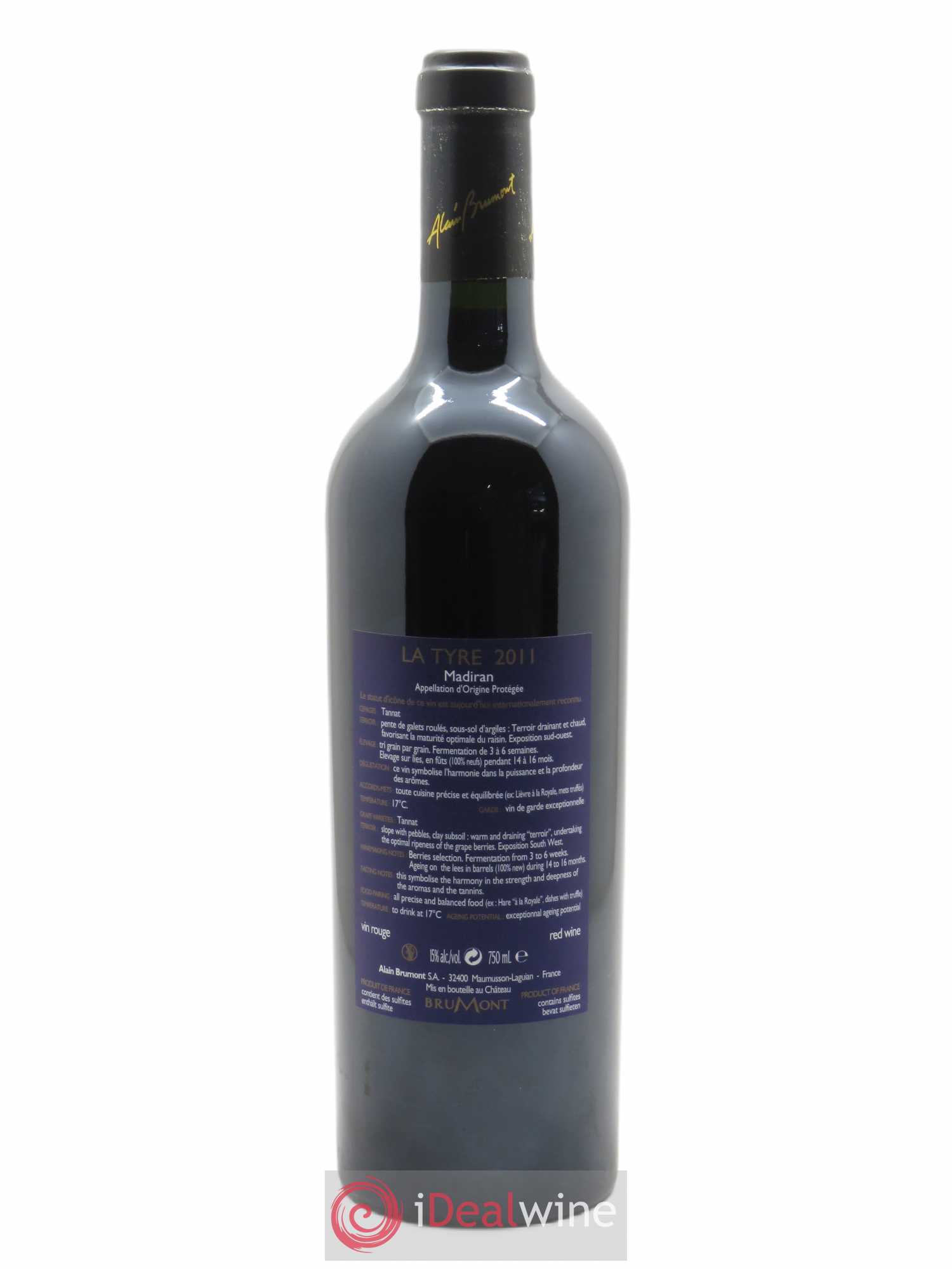 Madiran Château Montus-La Tyre Alain Brumont  2011 - Lot de 1 Bouteille