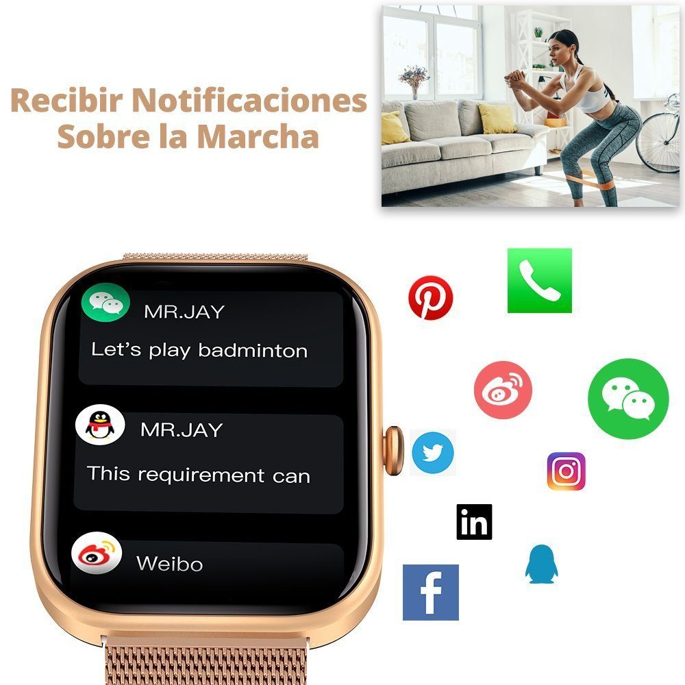 IBETTER Smartwatch Damen Herren Smartwatch (2.0'' HD Voll Touchscreen Zoll Zoll) Fitnessuhr mit Telefonfunktion WhatsApp Notiz mit deutscher Bedienungsanleitung, Herzfrequenzmesser,mit Blutsauerstoff Pulsmesser Sportuhr Schrittzähler Schlafmonitor Ak