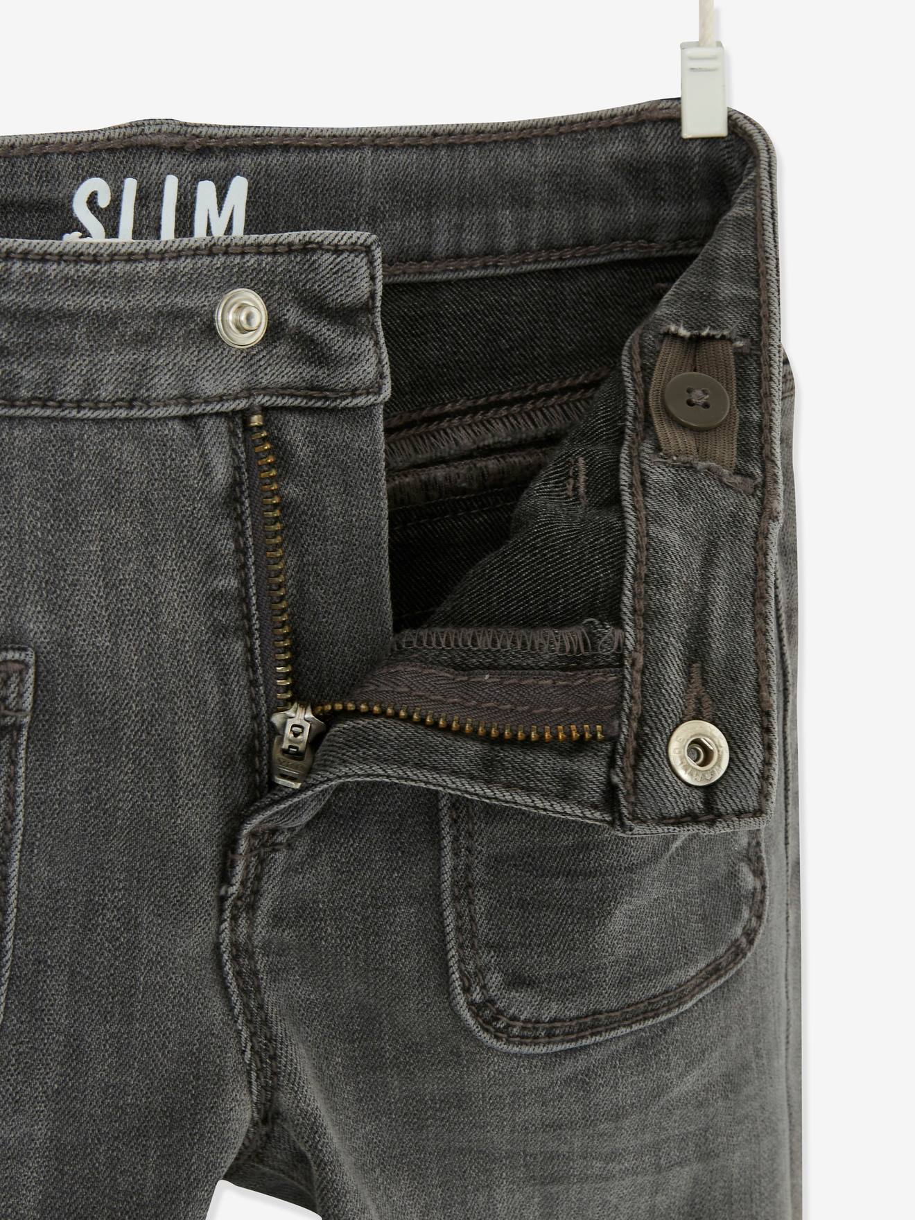 Vertbaudet Die UNVERWÜSTLICHE, robuste Mädchen Jeans, Slim-Fit mit Gürtel - grau