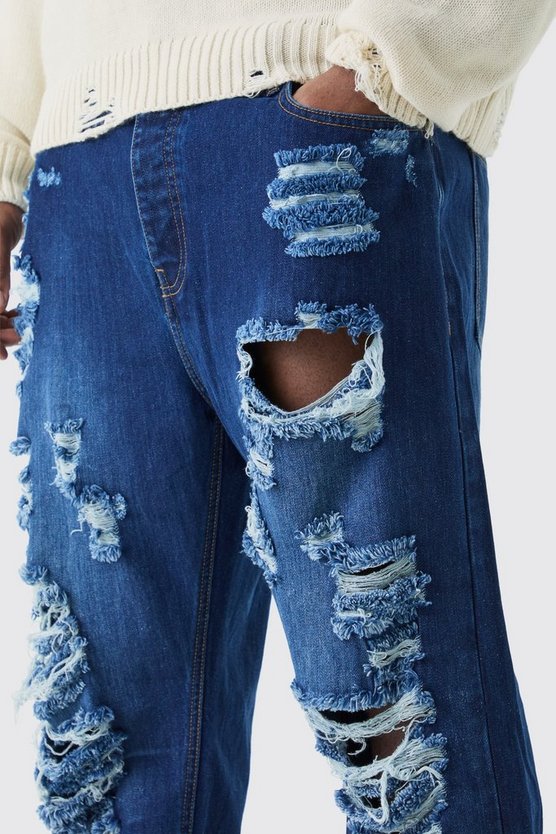 Plus extrem zerrissene Jeans mit geradem Bein