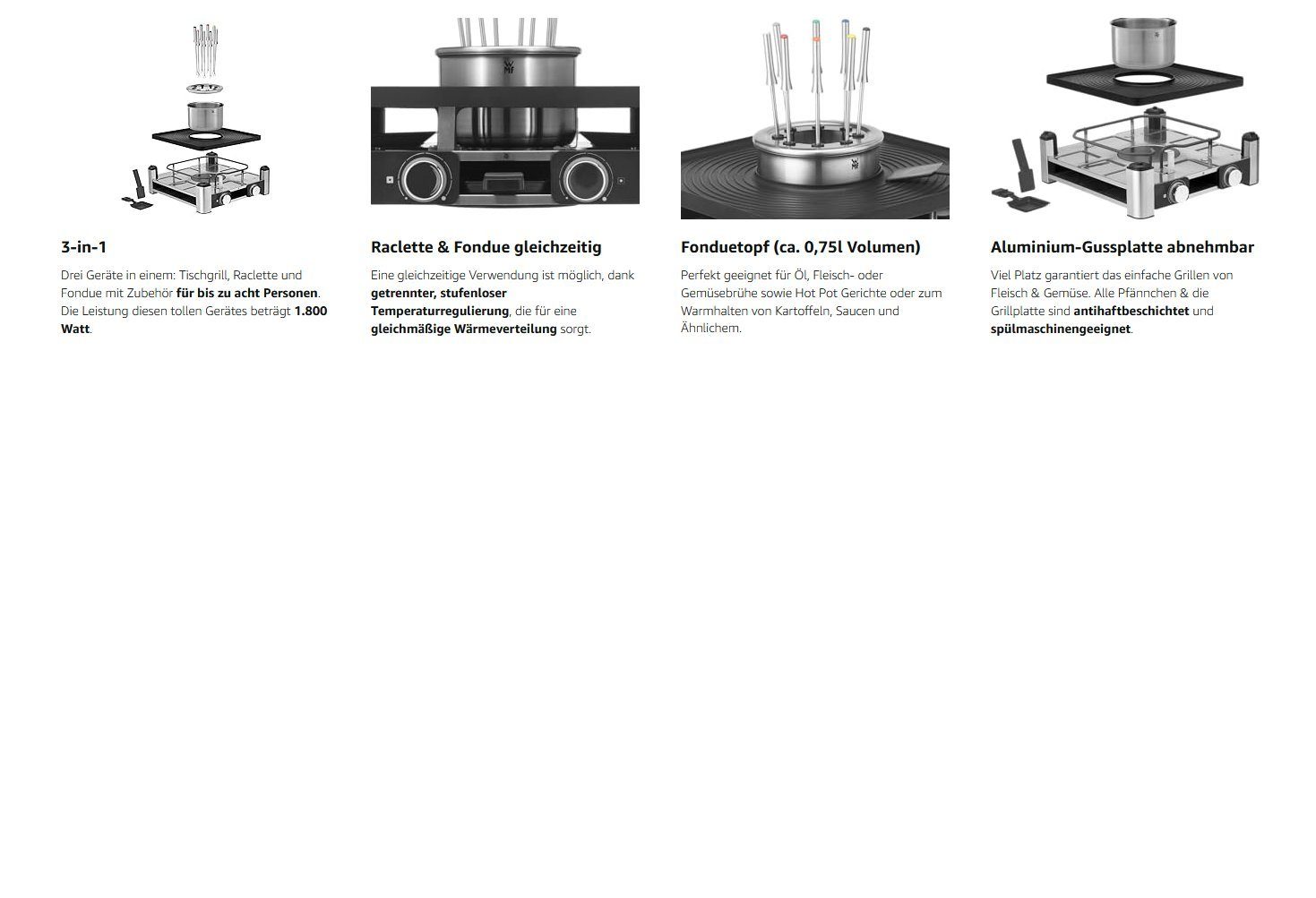 WMF Raclette und Fondue-Set 3in1 Gourmet Station für 8 Personen, Raclette Fondue Kombi, 8 Raclettepfännchen, 1800,00 W, Silvester, Weihnachten, Raklett, 4 Personen, 2 Personen, 6 Personen