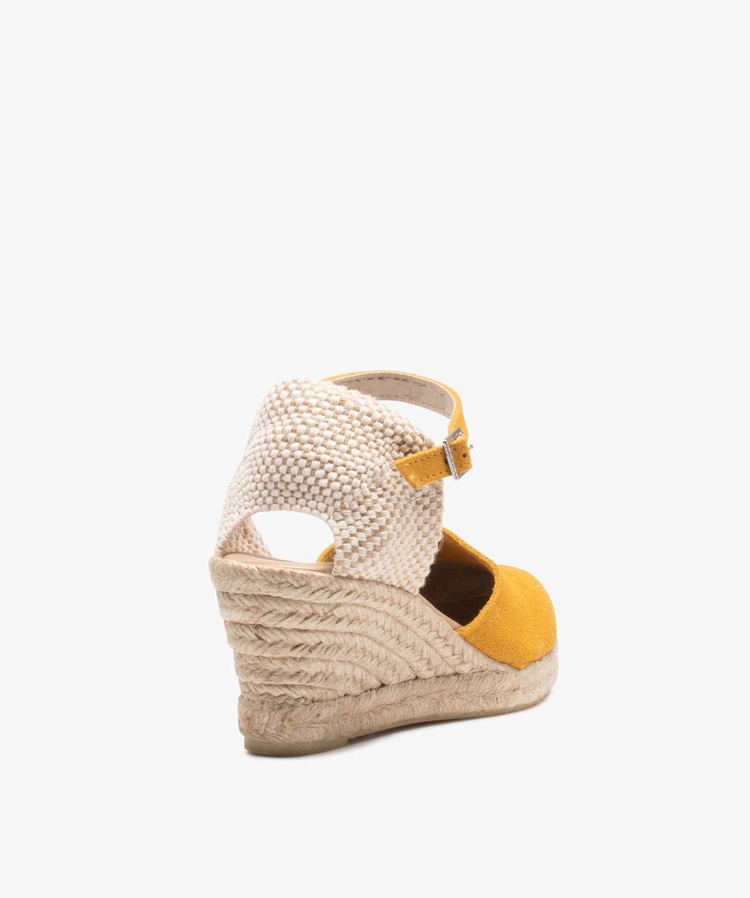 Sandales femme compensées dessus cuir uni jaune | GEMO