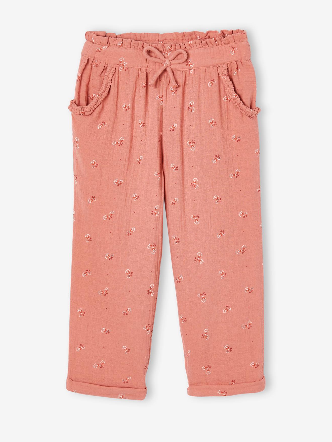 Vertbaudet Mädchen 3/4-Hose mit Blumenprint, Musselin - pfirsich