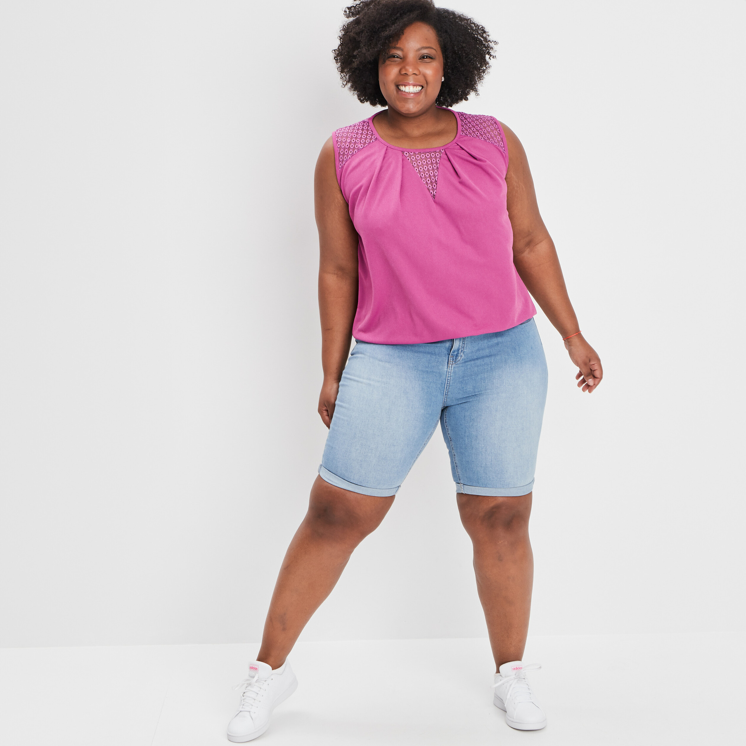 Bermuda straight en jean denim double stone femme grande taille | La Halle
