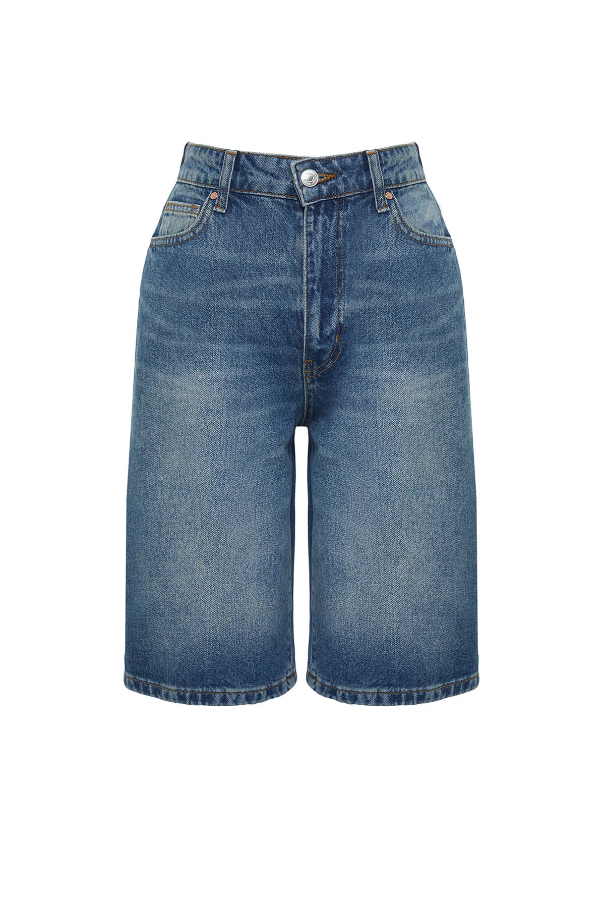 Trendyol Collection  Blaue, nachhaltigere Jeansshorts und Bermuda mit hoher Taille TWOSS24SR00007
