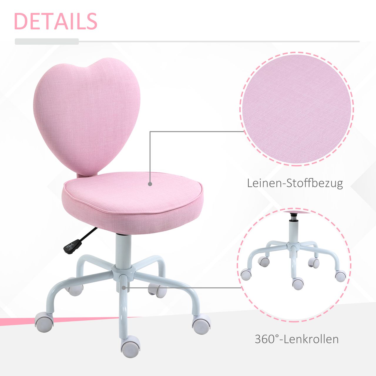 HOMCOM Stuhl Chefsessel Drehstuhl Computerstuhl Polsterung Rosa Leinenstoff 40 x 50 x 79-89 cm