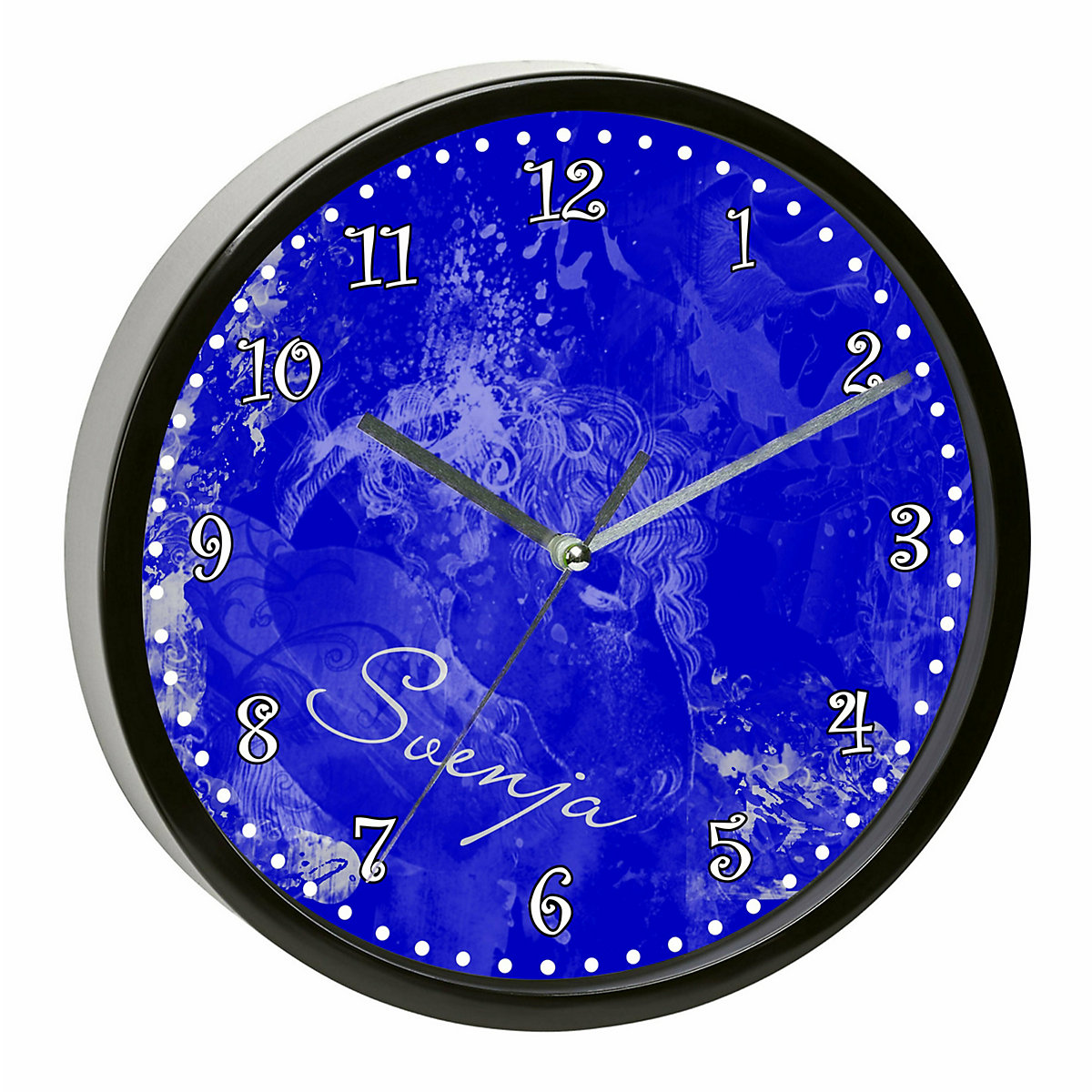 Kinder Wanduhr laufruhig personalisiert mit Name Traum Blau