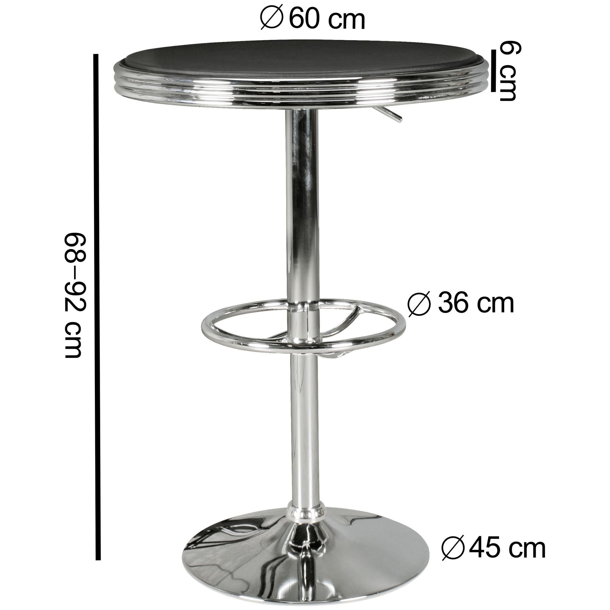 FINEBUY Bartisch FB45665 (American Diner Rund Ø 60 cm Kunstleder Aluminium), Stehtisch Modern, Partytisch Retro USA Bistrotisch