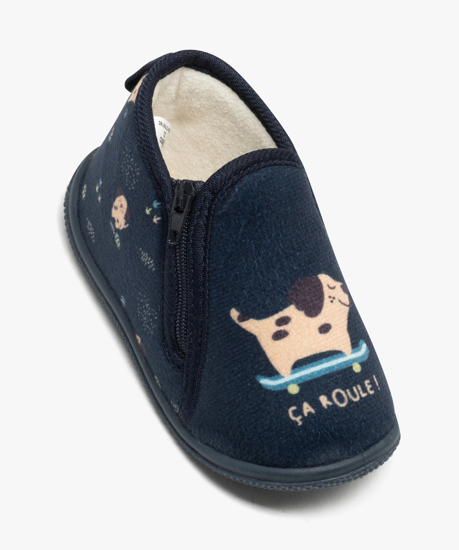 Chaussons bottillons en velours fermeture zippée bébé gar... bleu | GEMO