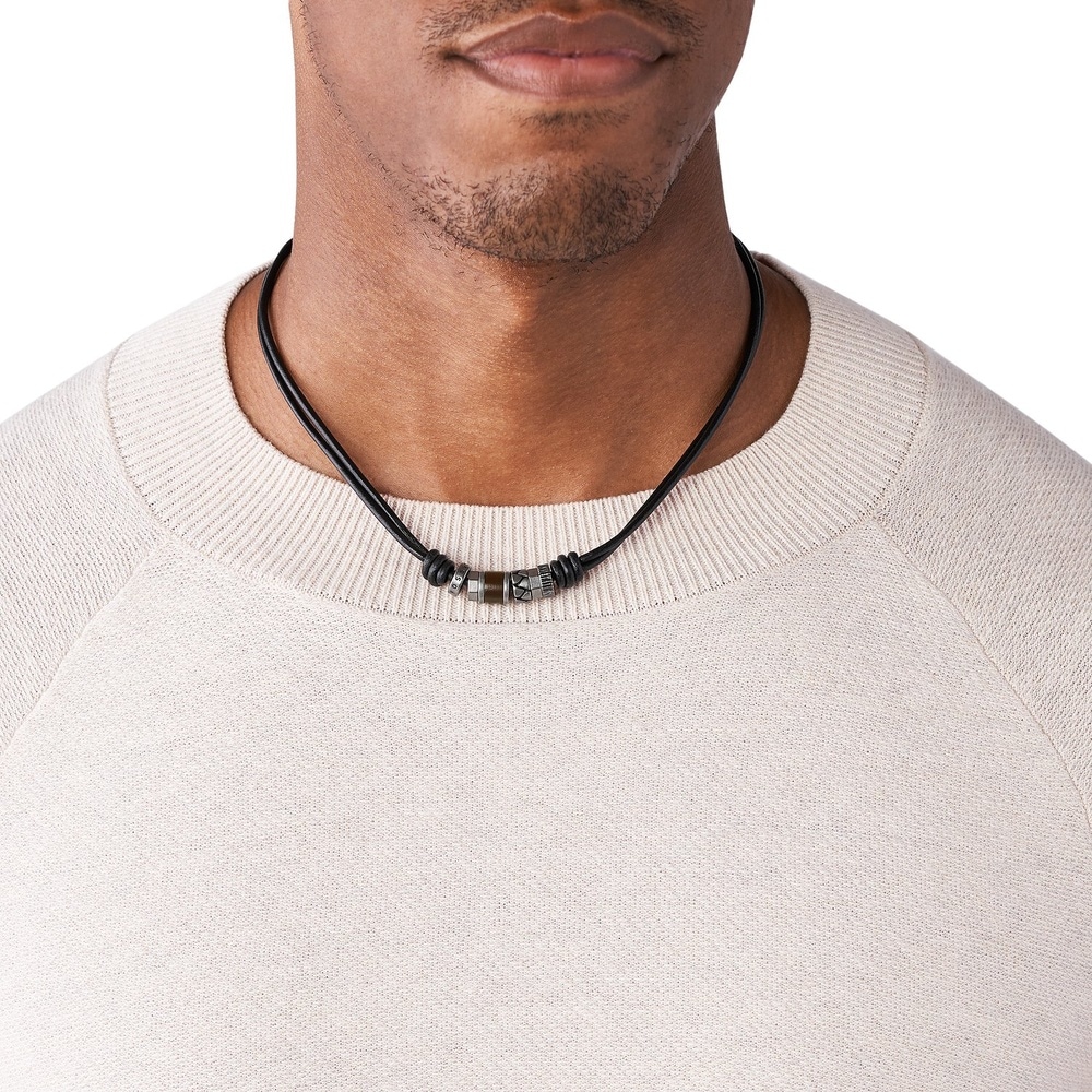 Fossil Chaînette Acier inoxydable, Cuir collier