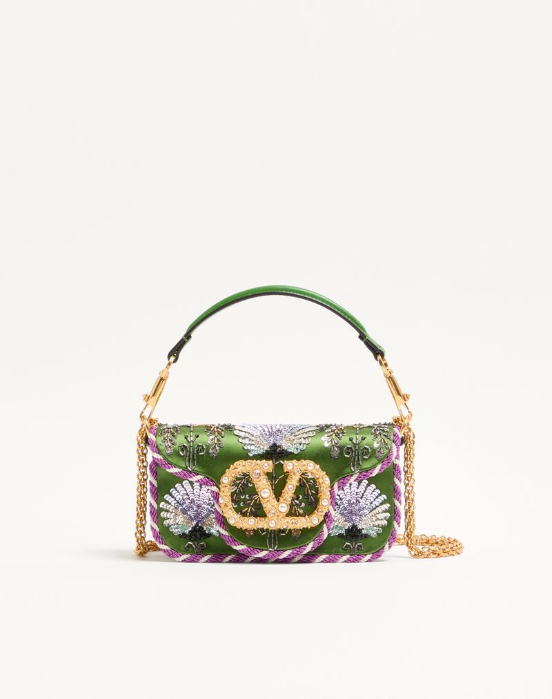 Bolsa de ombro pequena Valentino Garavani Locò bordada com logotipo de joia
