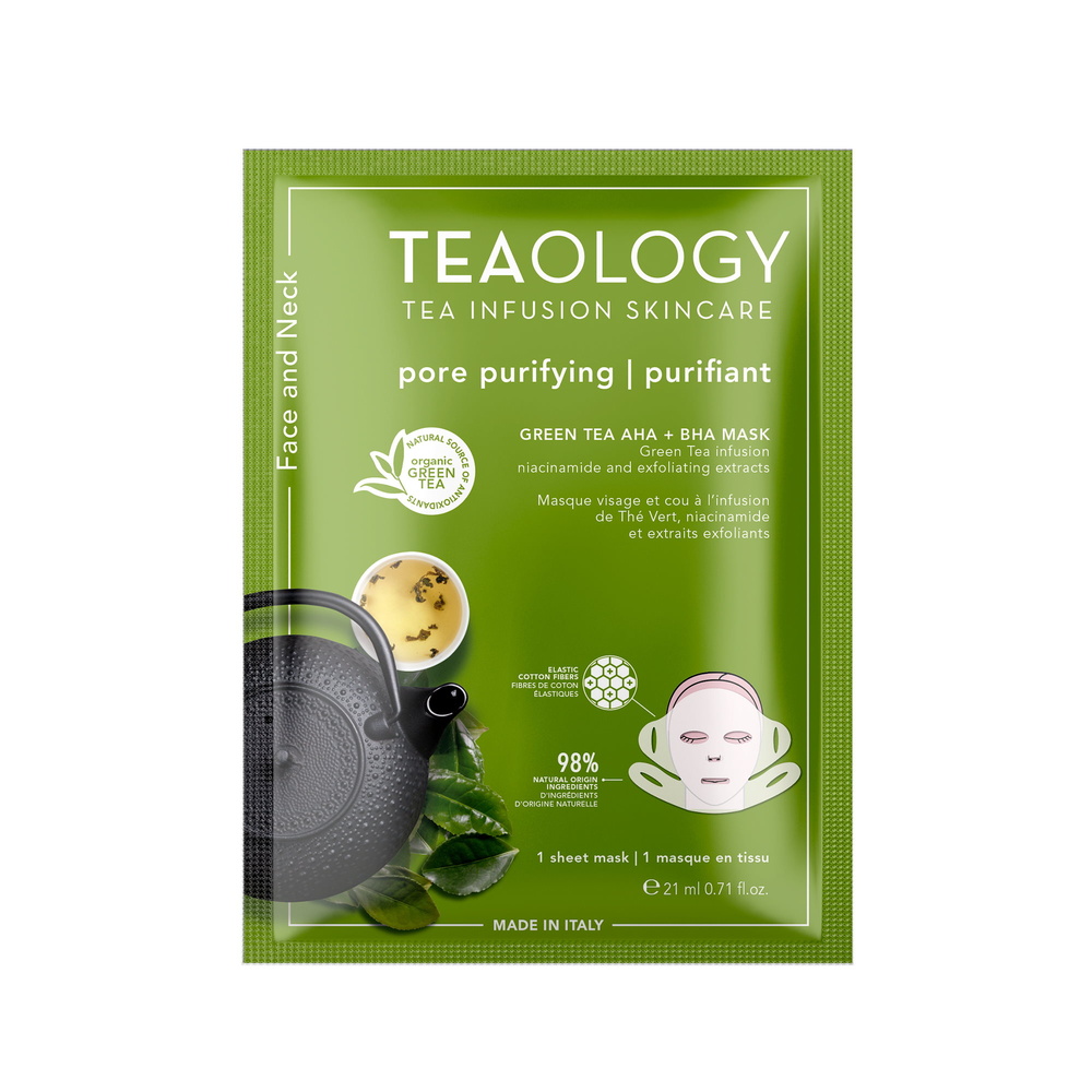 Teaology Green Tea AHA + BHA Mask Masque visage et cou au Tè Vert et AHA