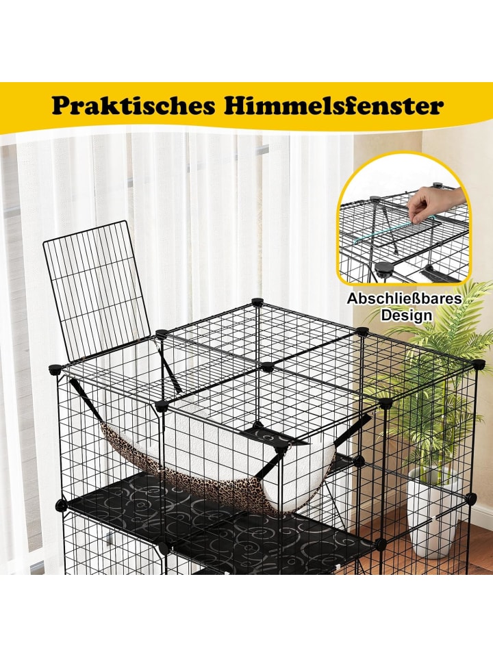 COSTWAY Katzenkäfig 3-stöckig 74 x 74 x 107 cm in Schwarz günstig kaufen onesize
