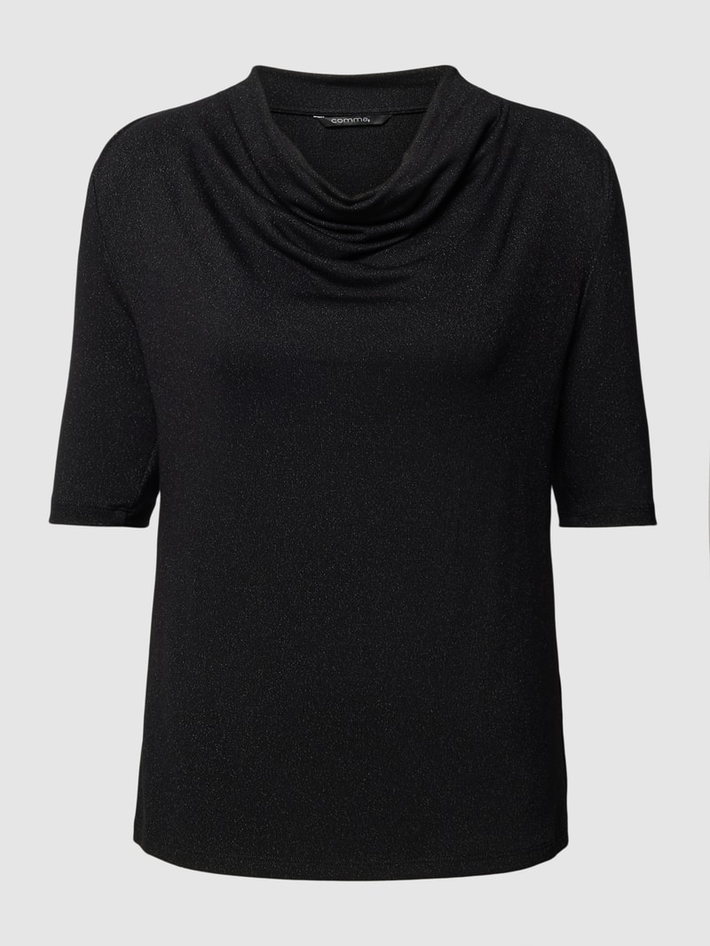 T-Shirt mit Wasserfall-Ausschnitt in schwarz