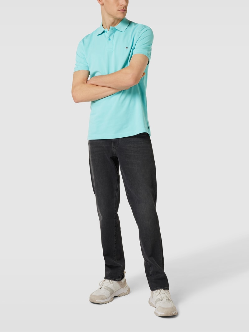 Poloshirt mit Label-Stitching in helltürkis