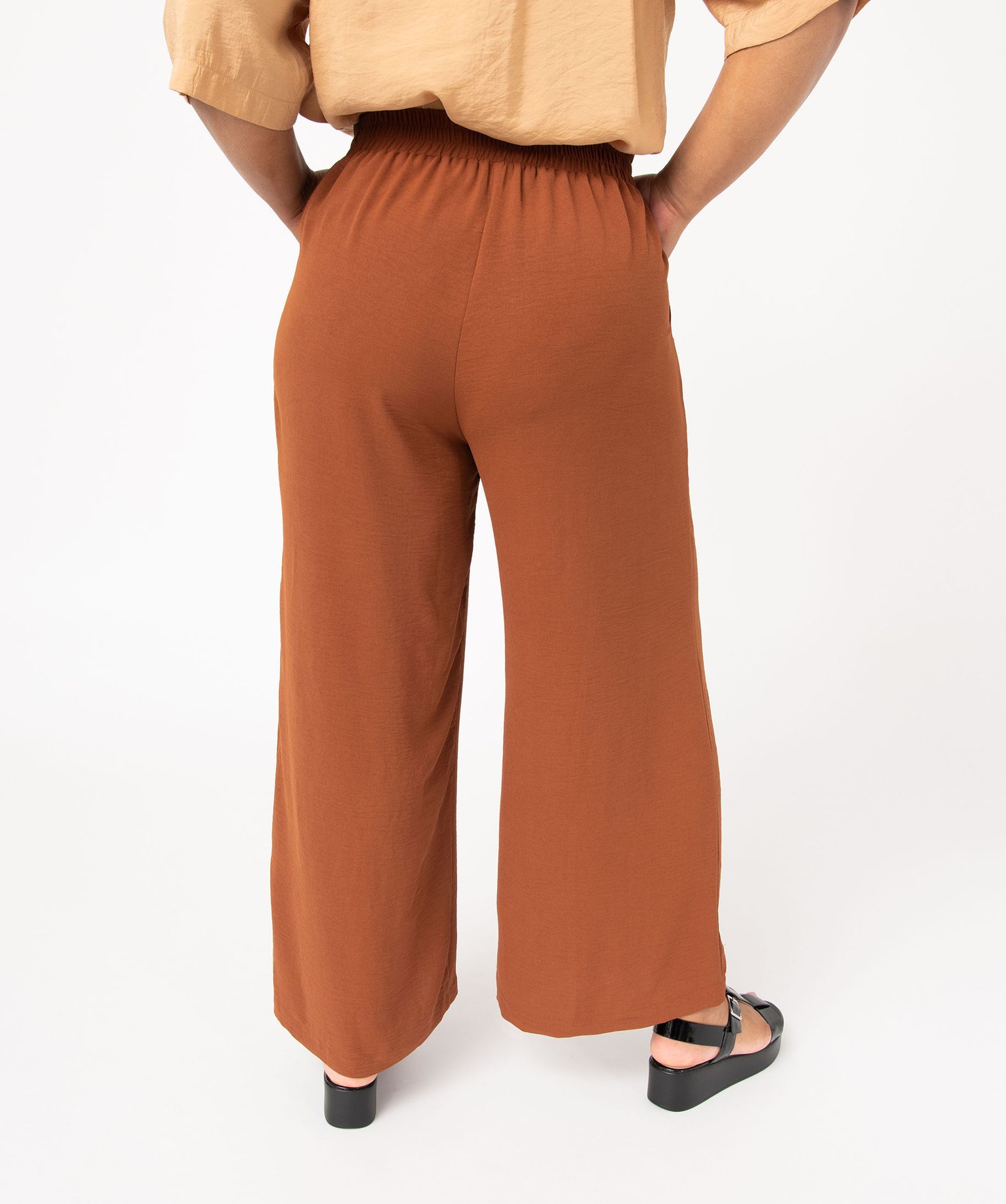 Pantalon ample avec ceinture élastique femme grande taille marron | GEMO