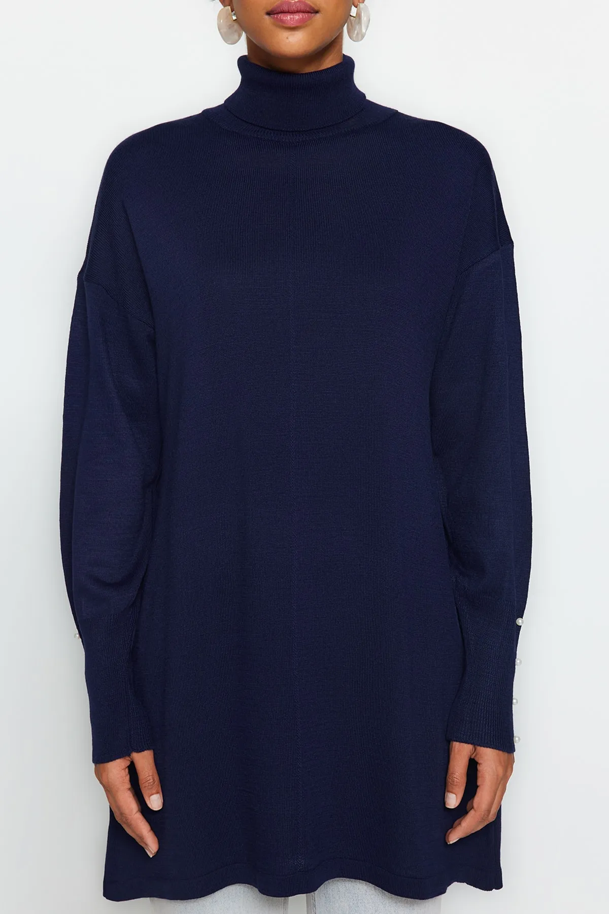 Trendyol Modest  Indigo Pearl Detaillierter Rollkragen-Strickpullover TCTAW24AK00121