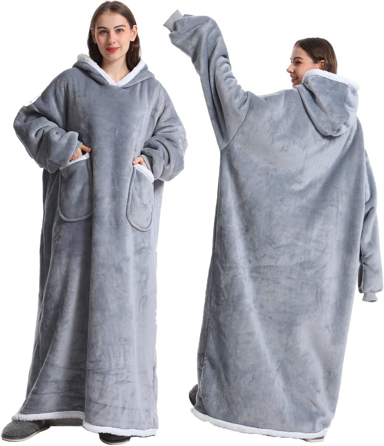 Wohndecke Hoodie Decke winter mit Ärmeln und Kapuze tragbare blanket sweatshirt, vokarala, Super Weich und bequem Flanell Damen Kapuzenpullover