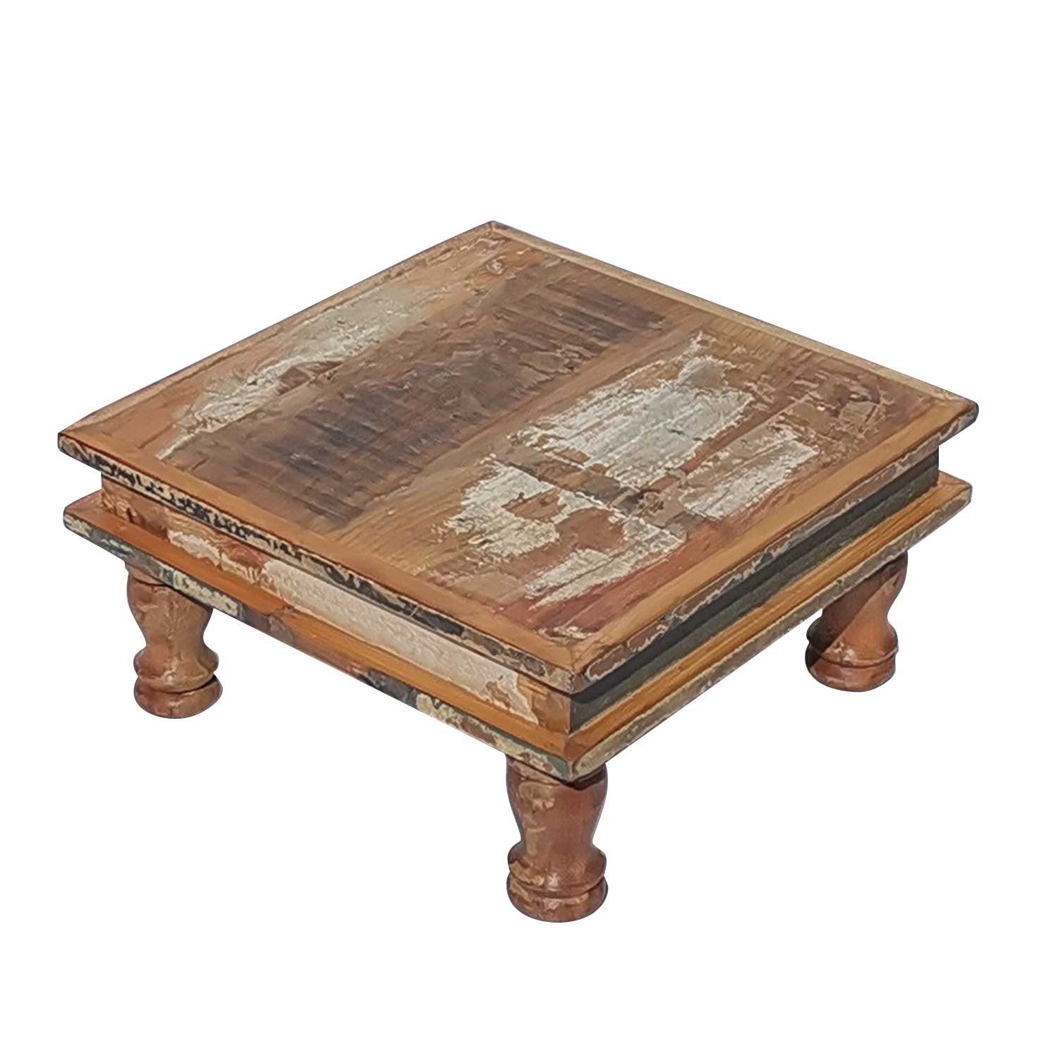 Casa Moro Beistelltisch Shabby Chic Tisch Siera in 3 Größen recyceltes Altholz Vintage Hocker (Deko Weihnachtsdeko Chowki Teetisch, Blumenbank Bodentisch Kaffeetisch Couchtisch), handgefertigt