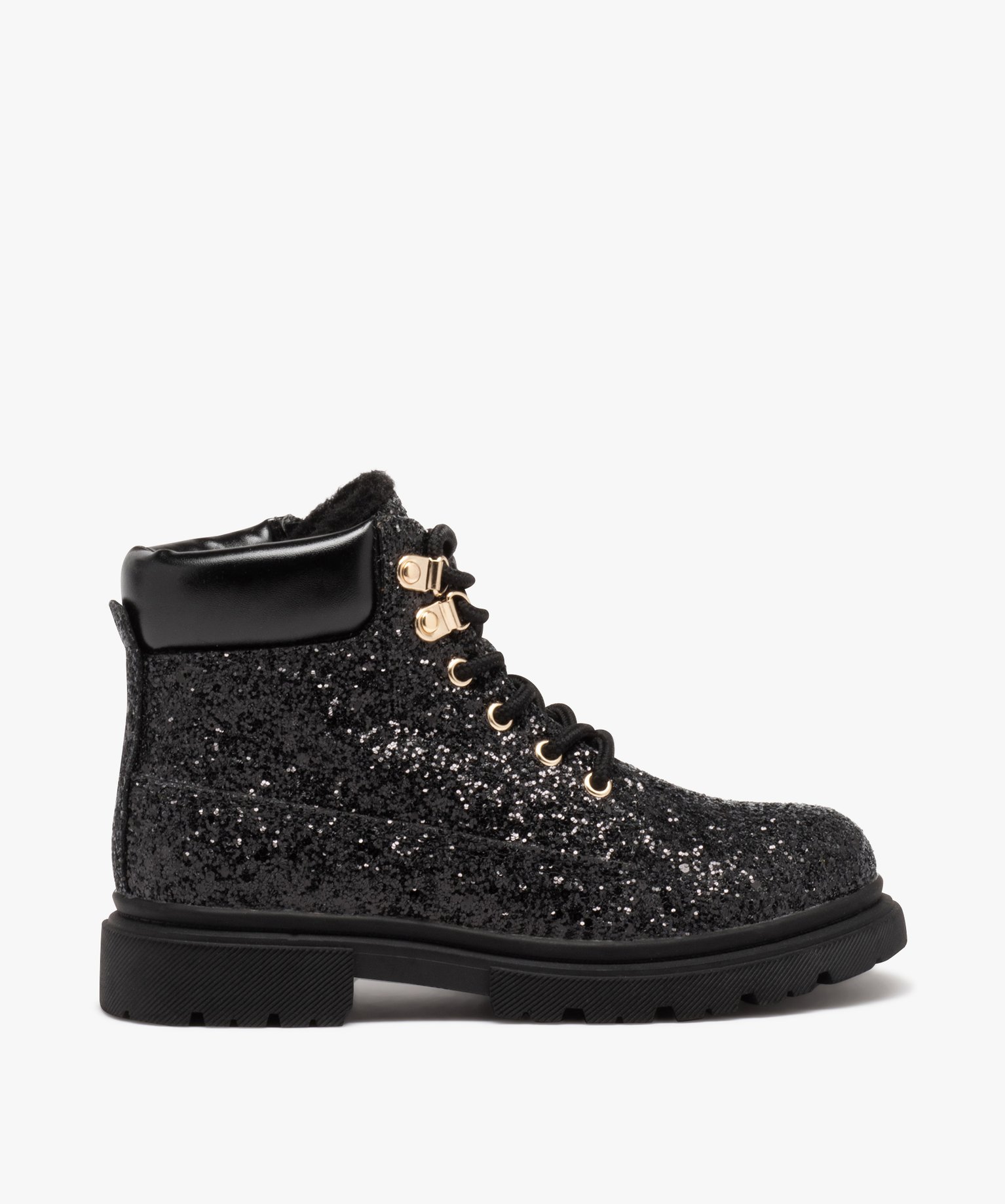Boots fourrées à paillettes et lacets fille noir | GEMO