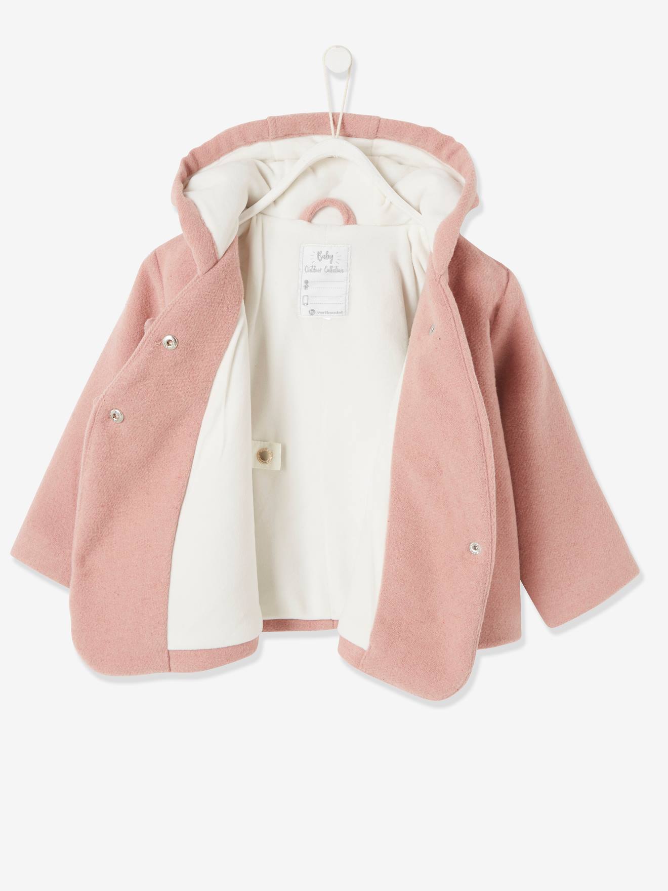 Manteau à capuche bébé fille lainage doublé et ouatiné gris clair chiné