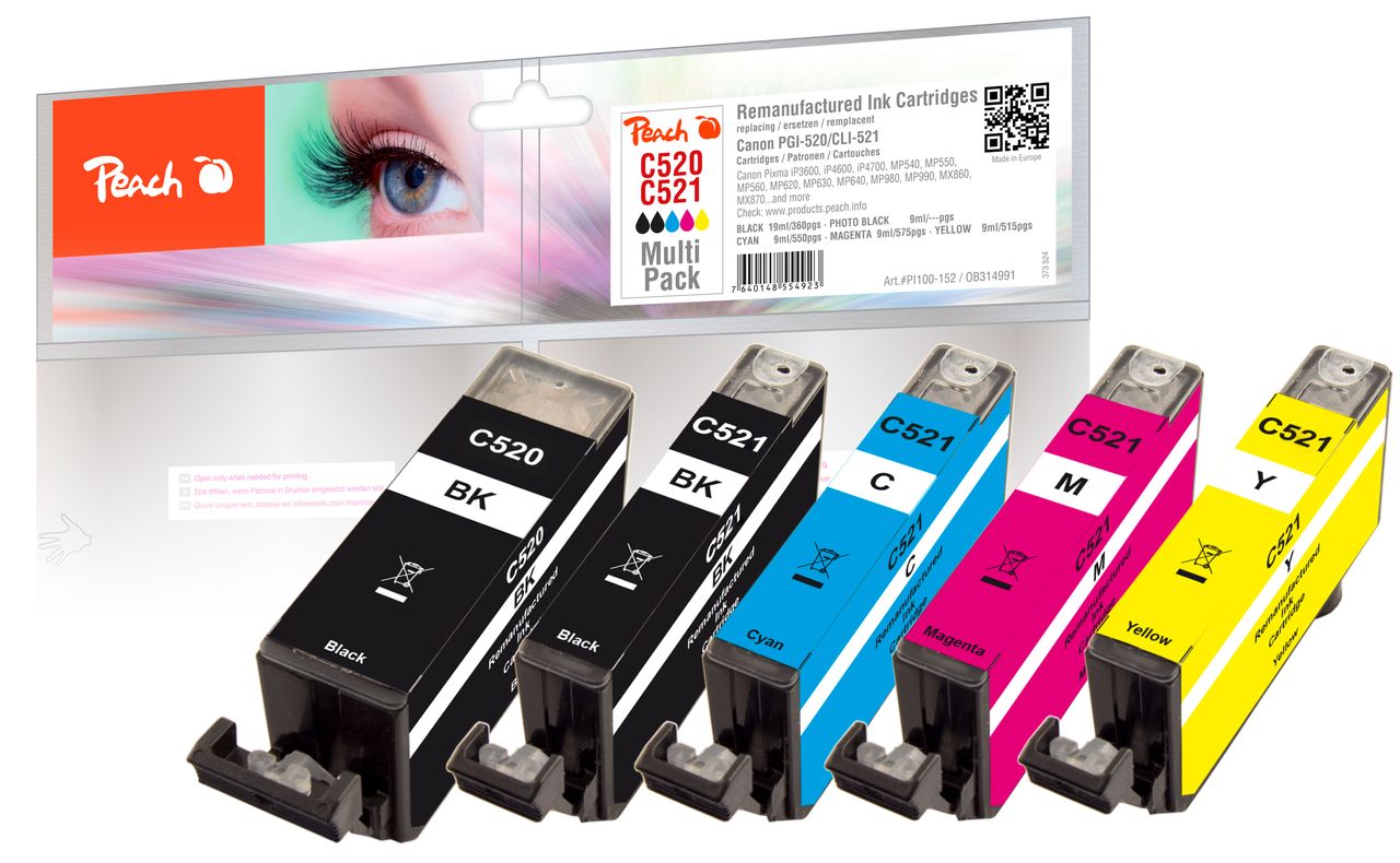 Peach Spar Pack Tintenpatronen ersetzt Canon PGI-520, CLI-521