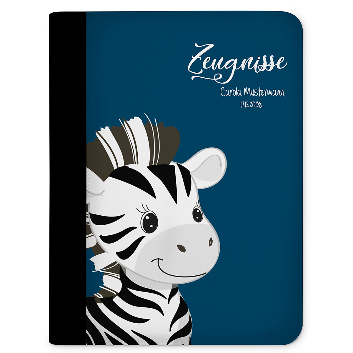 Zeugnismappe / Dokumentemappe mit Name personalisiert Zebra Blau