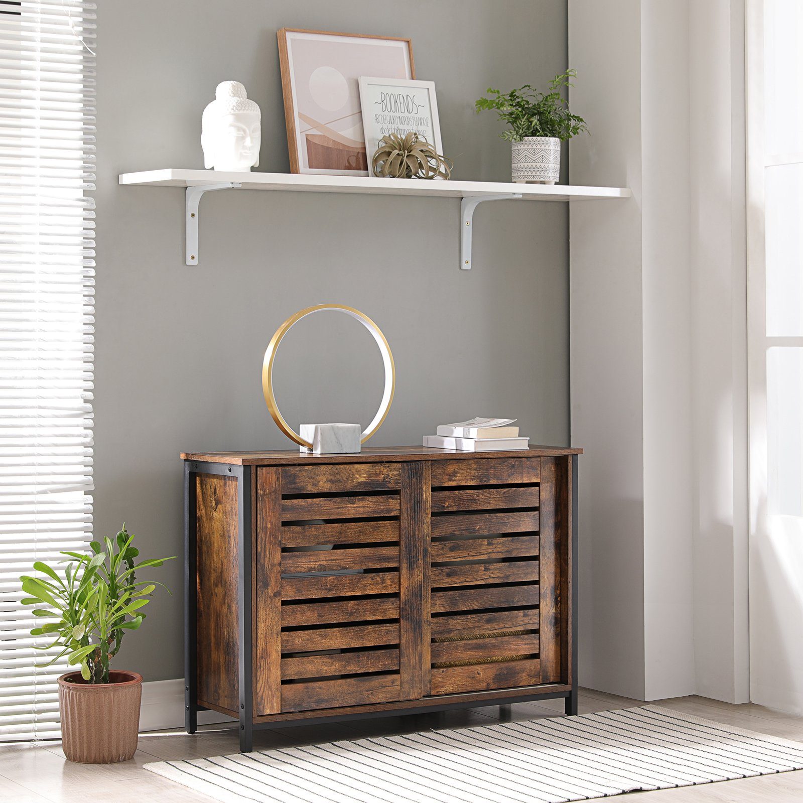 VASAGLE Sideboard Küchenschrank, mit Schiebetüren, Breite 100 cm, vintage