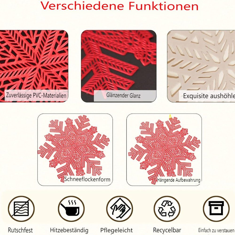 HIBNOPN Tischsitz Weihnachten Platzset Schneeflocken Wärmedämmung Rot 38cm 6er, (6-tlg)
