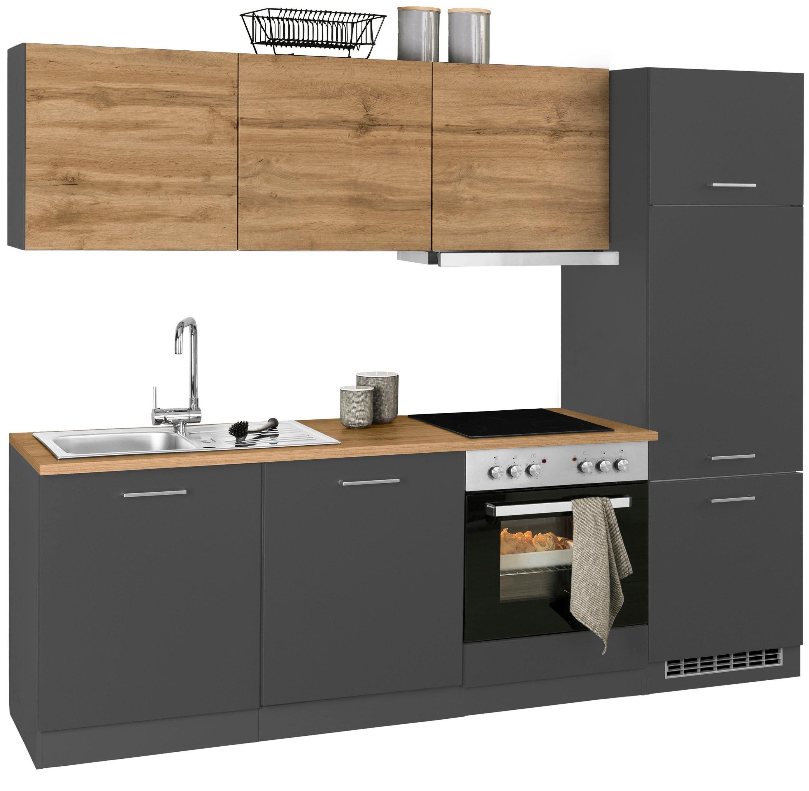 HELD MÖBEL Küchenzeile Kehl, mit E-Geräten, Breite 240 cm, inkl. Kühlschrank