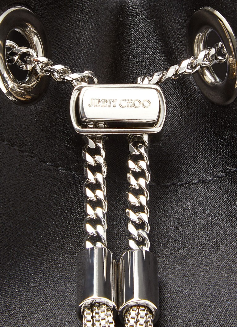 Geantă de mână Jimmy Choo Bon Bon din satin, decorată cu cristale.