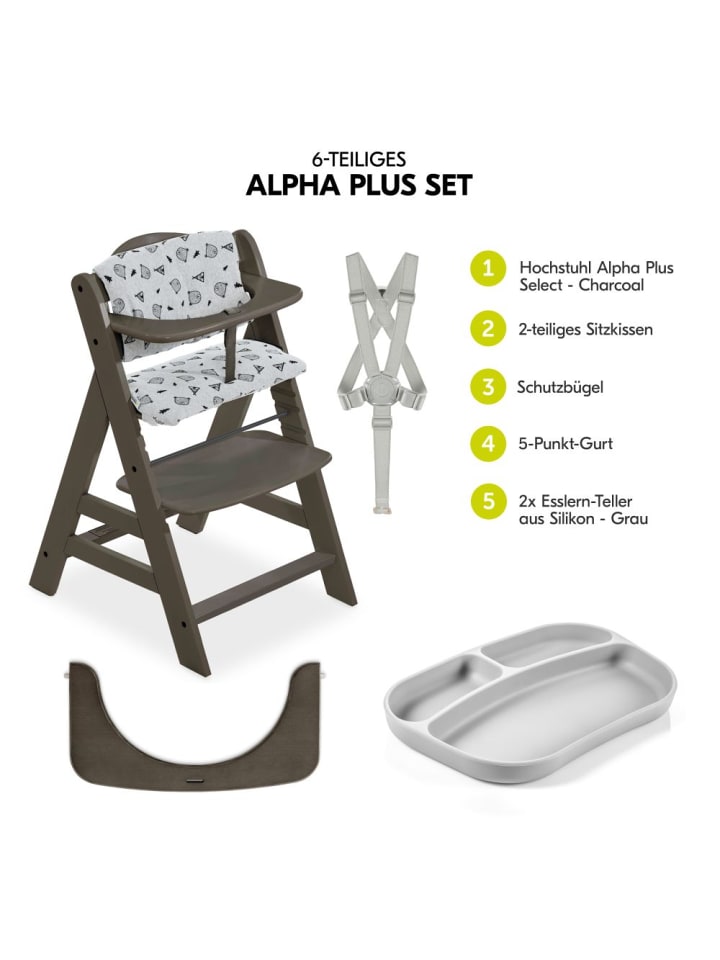 Hauck Hochstuhl Alpha Plus Select Charcoal - im Sparset in grau,motiv günstig kaufen onesize