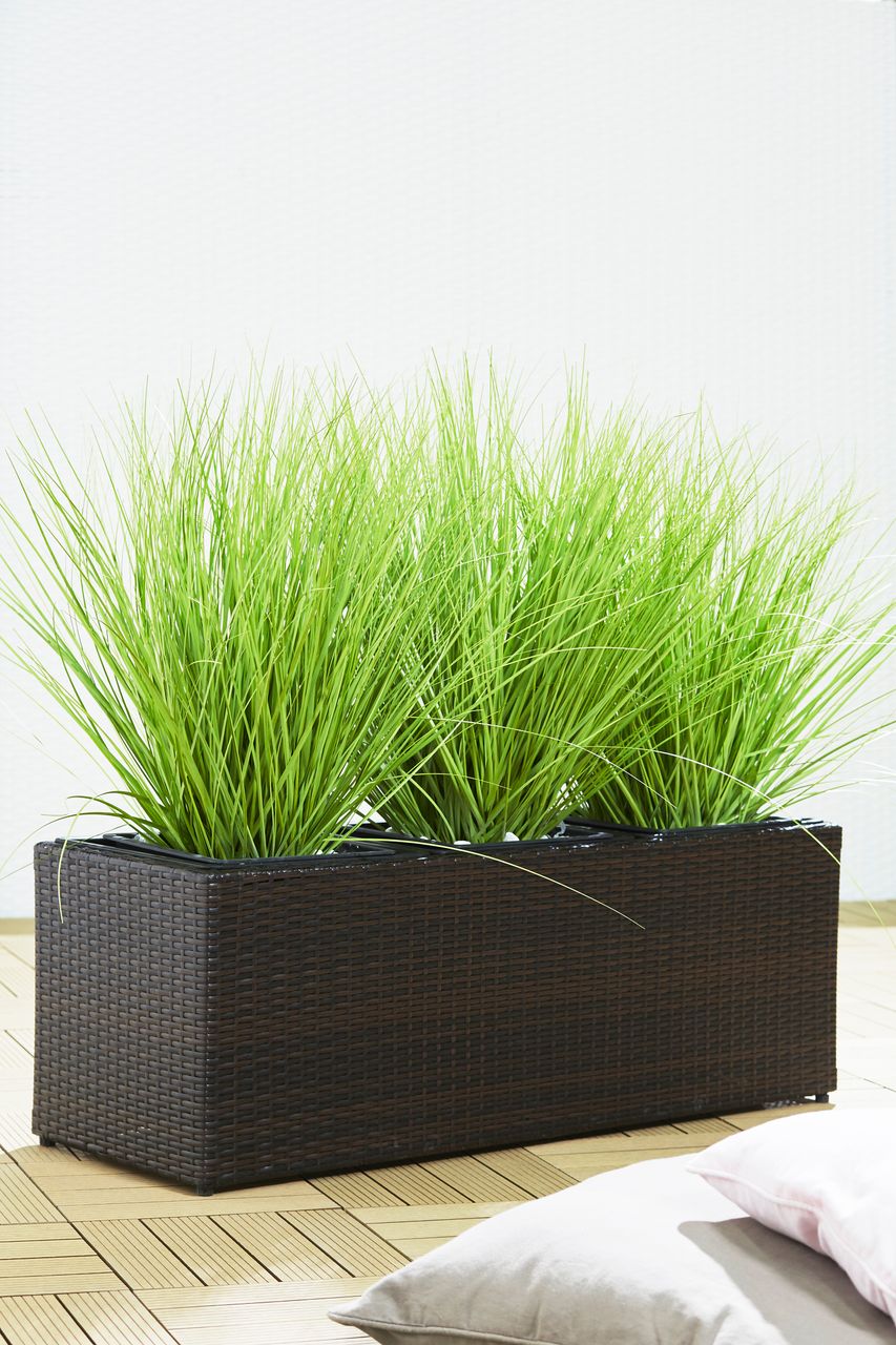 Weles Pflanzkübel Polyrattan 102 x 36 x 36 cm, für Innen und Außen, Bewässerungssystem,  bicolour braun