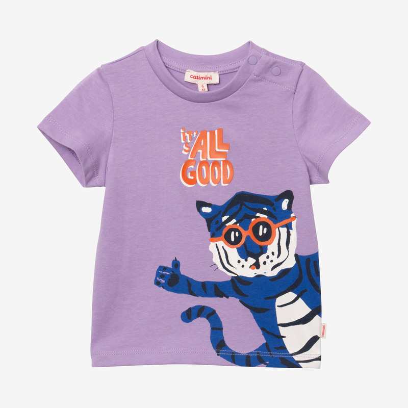 T-shirt bébé garçon visuel tigre à lunettes violet Catimini